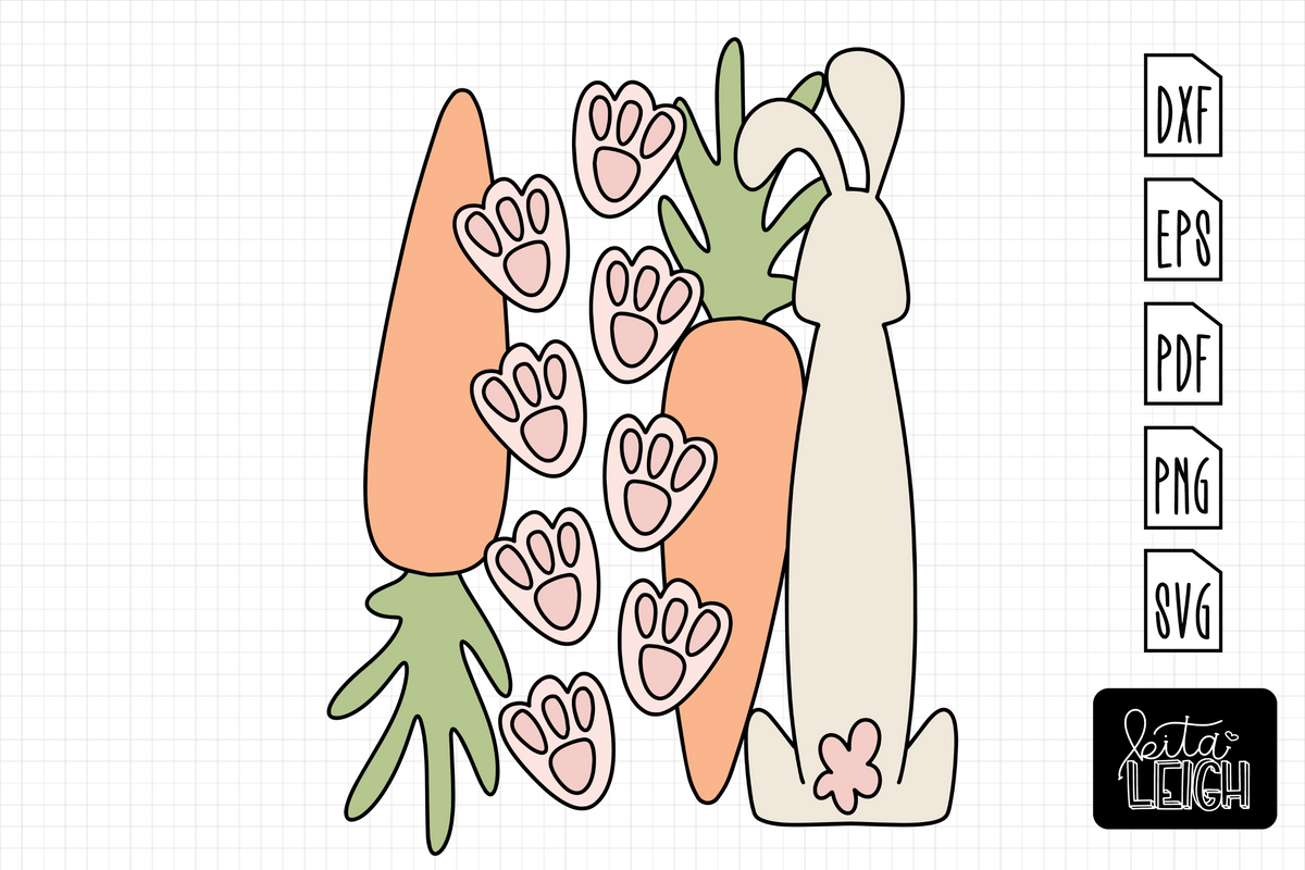 Easter Bunny with Carrot and Paws | Cut File – Kitaleigh LLC