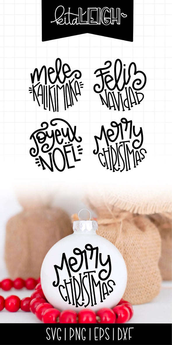 Merry Christmas in Different Languages Hand Lettered Rounds
