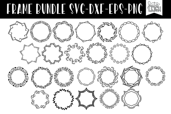 50 Hand Drawn Circle Monogram Frames Bundle