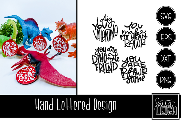 Hand Lettered Dinosaur Valentines Rounds
