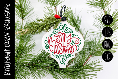 Arabesque Merry Christmas Ornament, Cut File