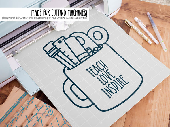Teacher Mug with School Supplies SVG | Monoline & Color Design