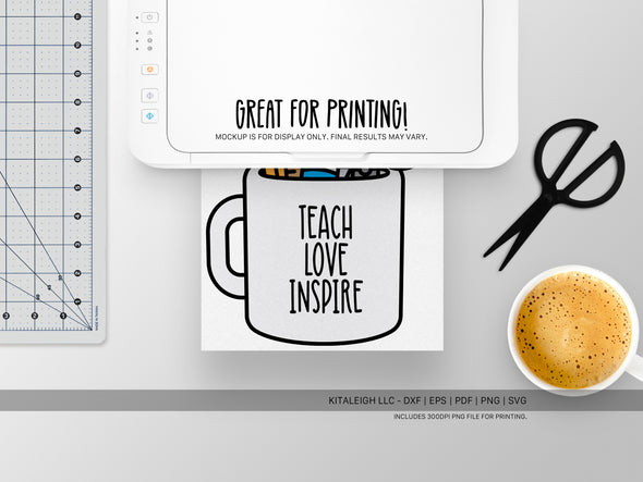 Teacher Mug with School Supplies SVG | Monoline & Color Design
