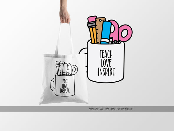 Teacher Mug with School Supplies SVG | Monoline & Color Design