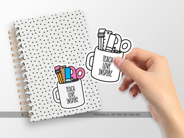Teacher Mug with School Supplies SVG | Monoline & Color Design