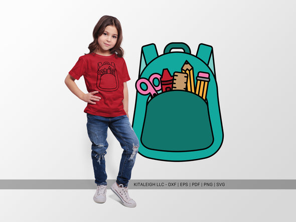Backpack with School Supplies SVG | Cute Monoline Teacher Design