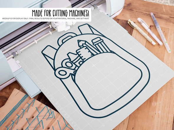 Backpack with School Supplies SVG | Cute Monoline Teacher Design