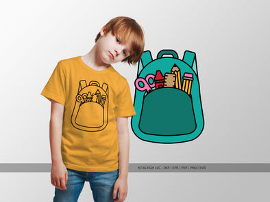 Backpack with School Supplies SVG | Cute Monoline Teacher Design