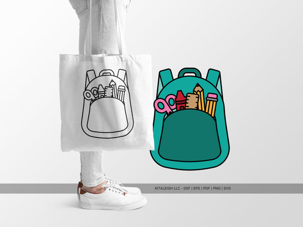 Backpack with School Supplies SVG | Cute Monoline Teacher Design