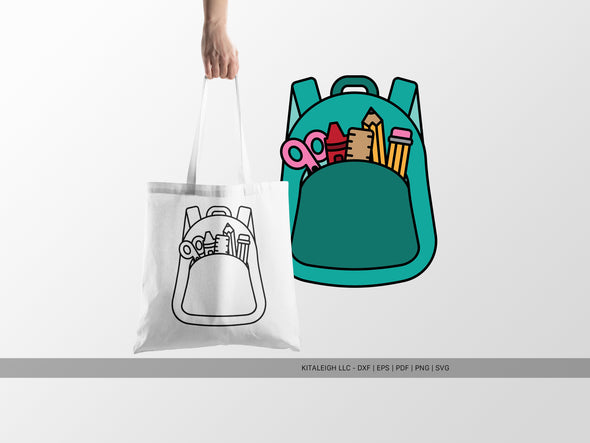 Backpack with School Supplies SVG | Cute Monoline Teacher Design