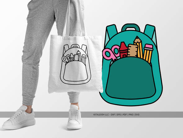 Backpack with School Supplies SVG | Cute Monoline Teacher Design