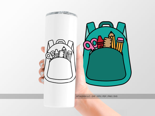 Backpack with School Supplies SVG | Cute Monoline Teacher Design