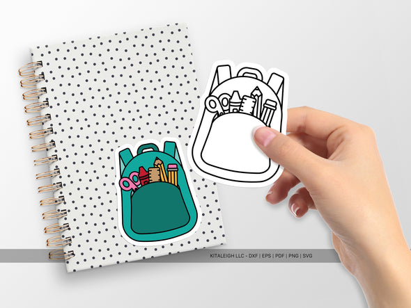 Backpack with School Supplies SVG | Cute Monoline Teacher Design