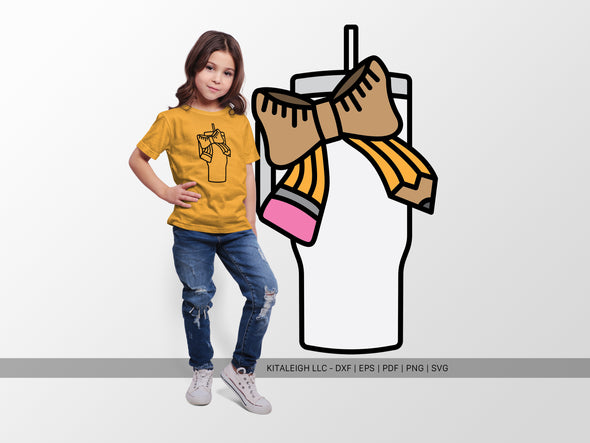 Tumbler with Pencil and Ruler Bow SVG | Teacher Craft Design
