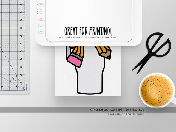 Tumbler with Pencil and Ruler Bow SVG | Teacher Craft Design