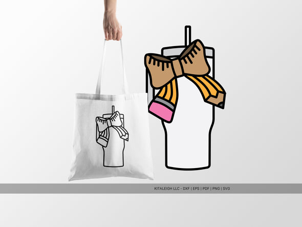 Tumbler with Pencil and Ruler Bow SVG | Teacher Craft Design