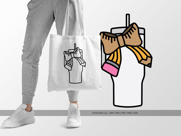 Tumbler with Pencil and Ruler Bow SVG | Teacher Craft Design