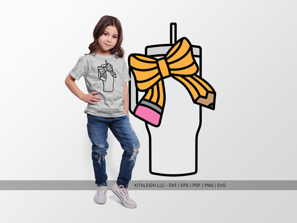 Tumbler with Pencil Bow SVG | Teacher Gift & School Craft Design