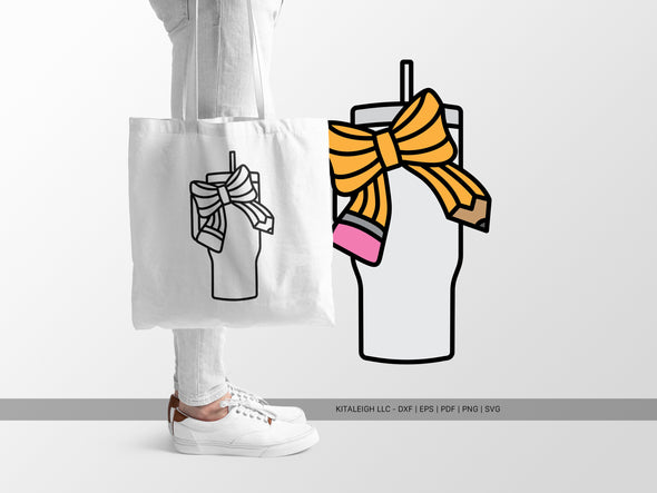 Tumbler with Pencil Bow SVG | Teacher Gift & School Craft Design
