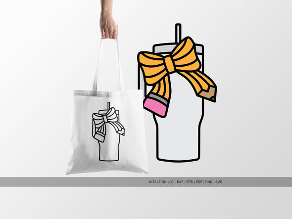 Tumbler with Pencil Bow SVG | Teacher Gift & School Craft Design