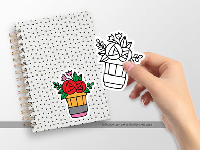 Pencil Planter with Flowers SVG | Teacher Appreciation & School Crafts