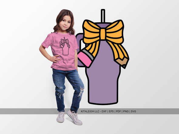 Tumbler with Pencil Bow Vertical SVG | Cute Teacher Craft Design