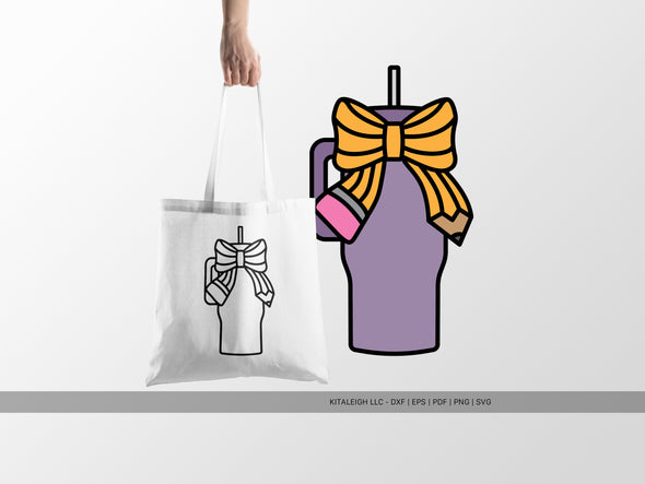 Tumbler with Pencil Bow Vertical SVG | Cute Teacher Craft Design