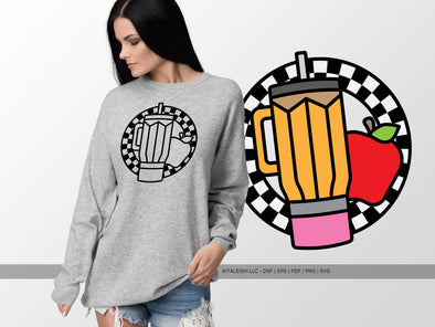 Retro Teacher Circle with Tumbler and Apple SVG | Cute Classroom & Teacher Design
