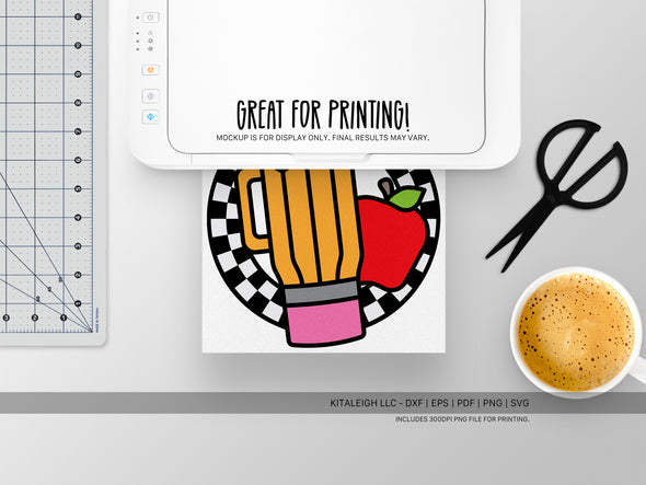 Retro Teacher Circle with Tumbler and Apple SVG | Cute Classroom & Teacher Design