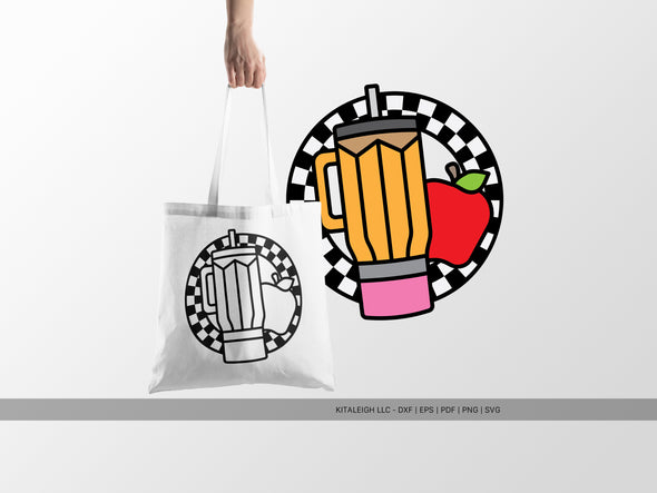 Retro Teacher Circle with Tumbler and Apple SVG | Cute Classroom & Teacher Design