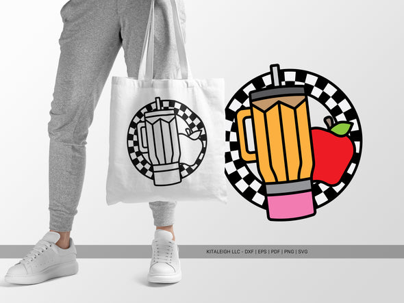 Retro Teacher Circle with Tumbler and Apple SVG | Cute Classroom & Teacher Design