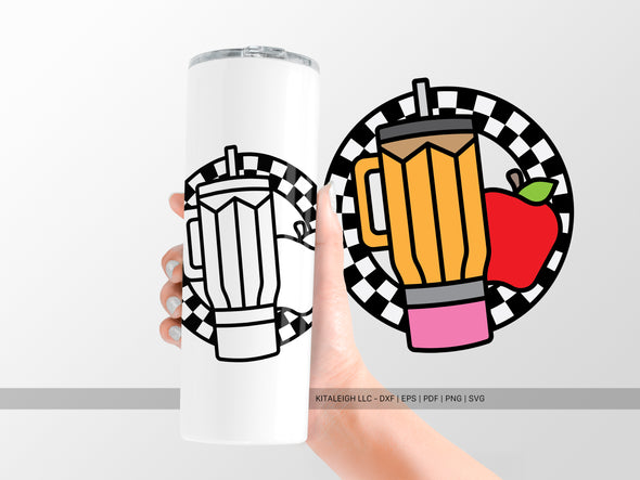 Retro Teacher Circle with Tumbler and Apple SVG | Cute Classroom & Teacher Design