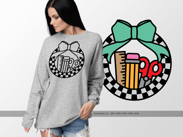 Retro Circle with School Supplies SVG | Cute Back-to-School & Teacher Design