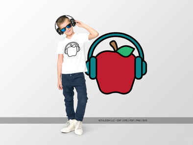 Apple with Headphones SVG | Cute Teacher & School Craft Design