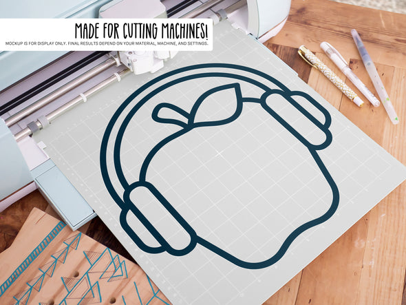 Apple with Headphones SVG | Cute Teacher & School Craft Design