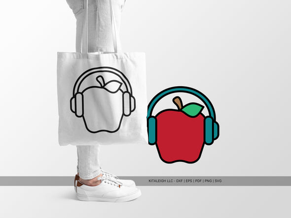 Apple with Headphones SVG | Cute Teacher & School Craft Design