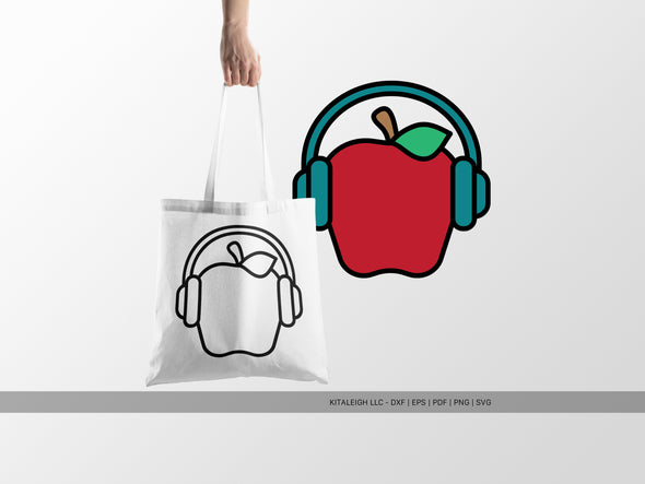 Apple with Headphones SVG | Cute Teacher & School Craft Design