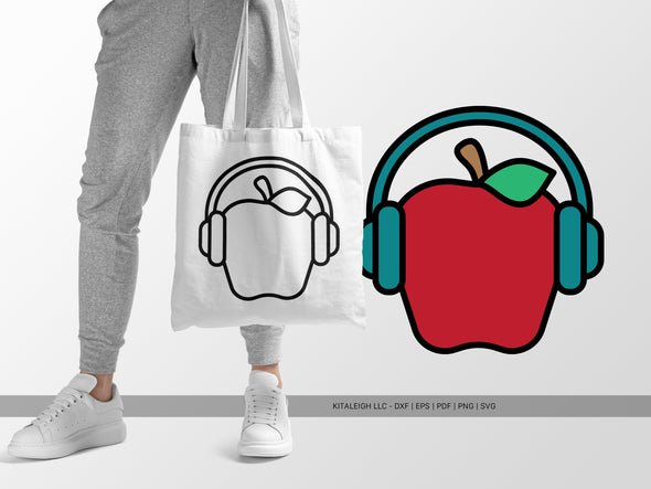 Apple with Headphones SVG | Cute Teacher & School Craft Design