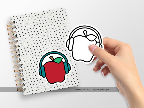 Apple with Headphones SVG | Cute Teacher & School Craft Design