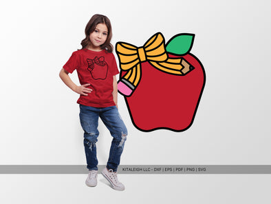 Apple with Pencil Bow SVG | Cute Teacher & Classroom Design