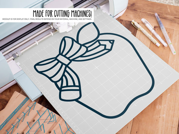 Apple with Pencil Bow SVG | Cute Teacher & Classroom Design