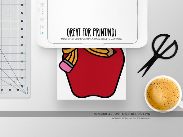 Apple with Pencil Bow SVG | Cute Teacher & Classroom Design
