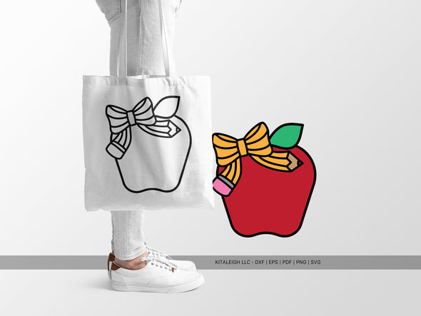 Apple with Pencil Bow SVG | Cute Teacher & Classroom Design