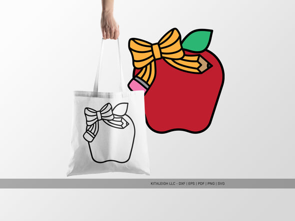 Apple with Pencil Bow SVG | Cute Teacher & Classroom Design