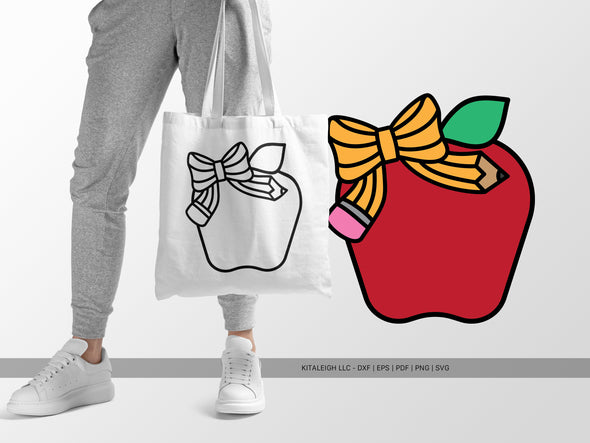 Apple with Pencil Bow SVG | Cute Teacher & Classroom Design