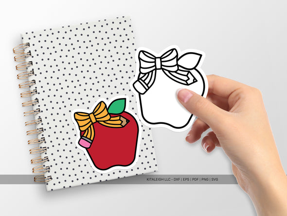 Apple with Pencil Bow SVG | Cute Teacher & Classroom Design