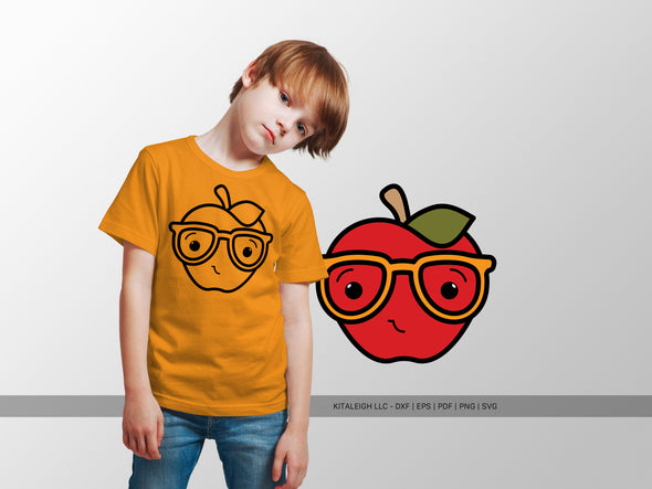 Cute Apple with Glasses | Back-to-School Teacher SVG