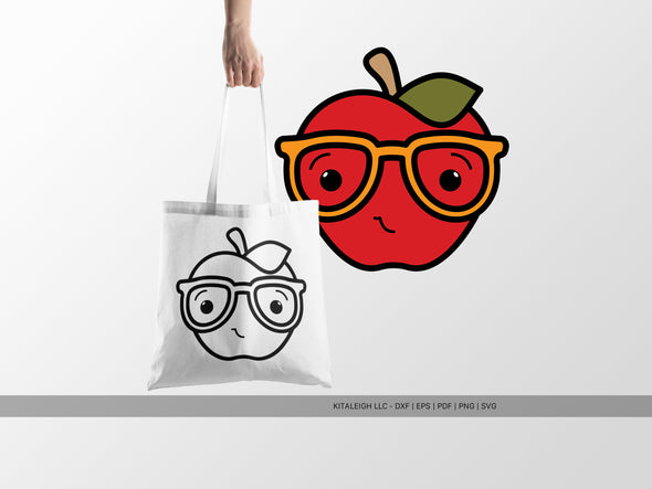 Cute Apple with Glasses | Back-to-School Teacher SVG
