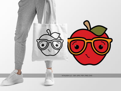 Cute Apple with Glasses | Back-to-School Teacher SVG