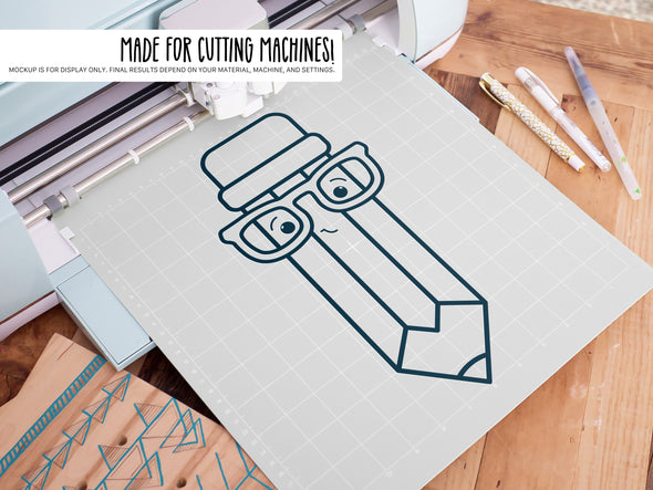 Cute Pencil Wearing Glasses SVG | Back-to-School Teacher & Student Design